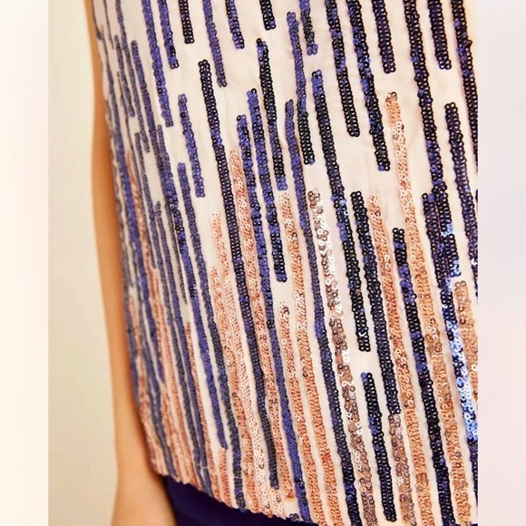 Anthropologie NWOT TINY AUBERTE SEQUIN STRIPE TANK BLOUSE KNIT TOP GREY Size S - Picture 3 of 8